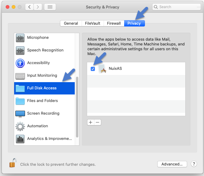 Grant full disk access right.